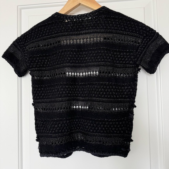 Banana Republic Black Open-Knit Shortsleeved Sweater Cardigan, wool silk, XS - Picture 5 of 10